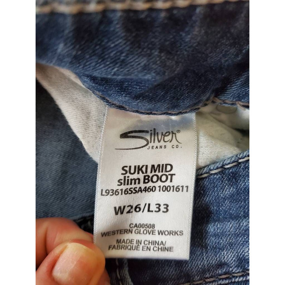 Silver Jeans Womens Suki Mid‎ Slim Boot Cut Blue Distressed Stretch Pockets 26 - Picture 8 of 8